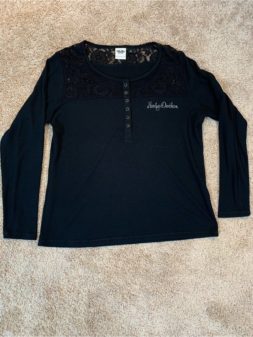 Harley-Davidson Women's Black Lace Yoke Long Sleeve Henley